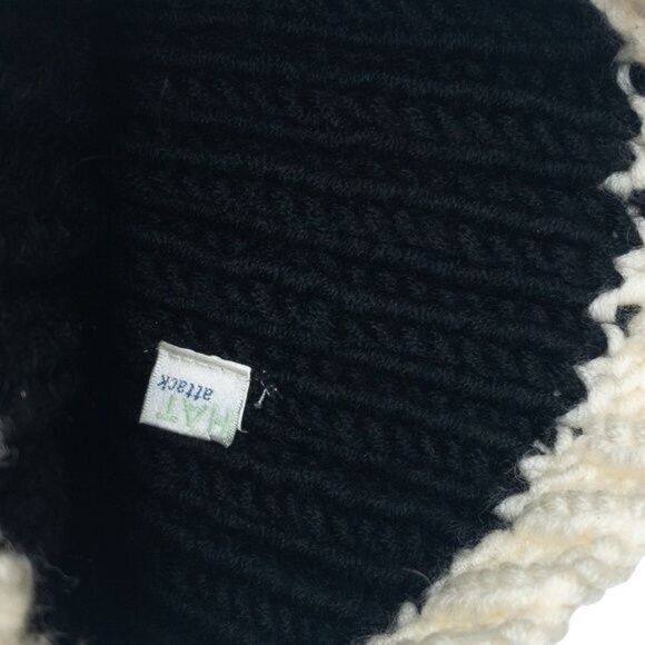Hat Attack Black & Ivory Ribbed Knit Beanie With Pom Pom - Picture 3 of 3